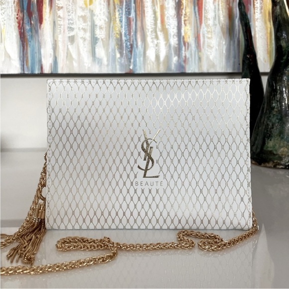 Gold Ysl Clutch Bag White YSL White Bag Purse Gold Clutch Bag Logo